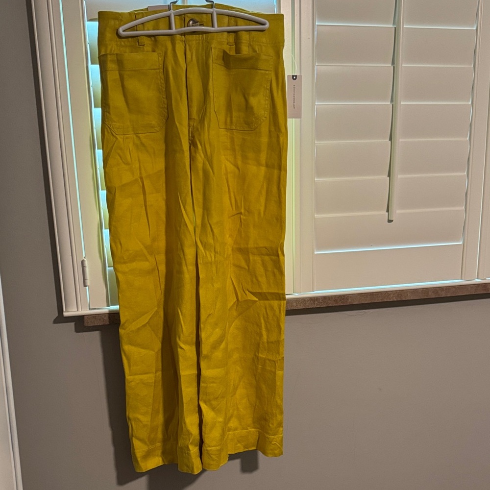 Maeve Colette linen pants in chartreuse. NWT